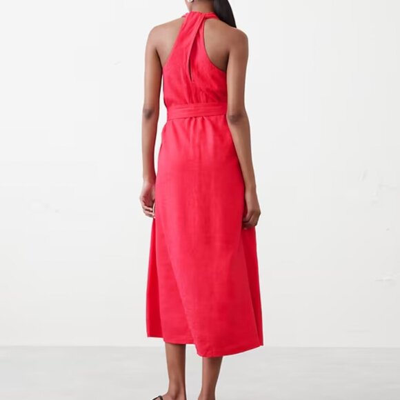 YELLOW BANANA REPUBLIC FACTORY Linen-Blend Twist-Back Midi Dress - Picture 2 of 2